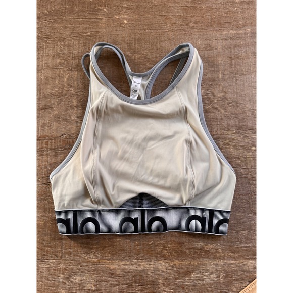 ALO Yoga Other - Alo Yoga Logo Band Sports Bra Small Gray High Neck Cutout Streetwear Gymcore
